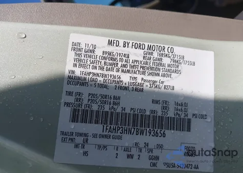 2011 Ford Focus Sel из США, поврежденный, VIN 1FAHP3HN7BW193656